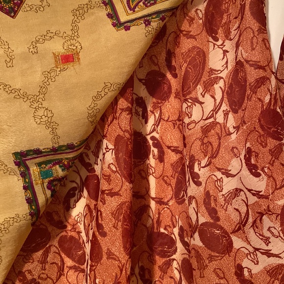 Vintage Silk layered Handkerchief flowy mini Reversible Wraparound Skirt - Picture 6 of 16